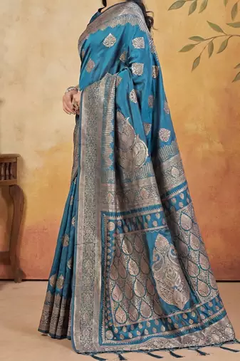 Sky blue elegant silk blend soft fabric saree for women  lightweight saree