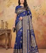 Navy blue elegant silk blend soft fabric saree for women – lightweight traditional saree
