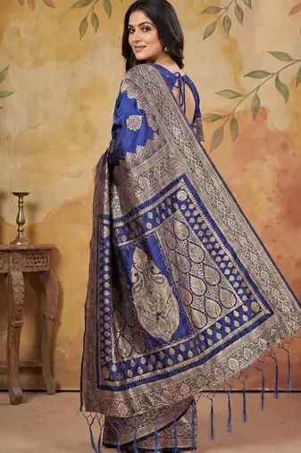 Navy blue elegant silk blend soft fabric saree for women  lightweight saree