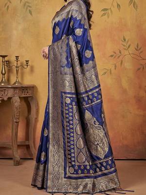 Navy blue elegant silk blend soft fabric saree for women  lightweight saree 3