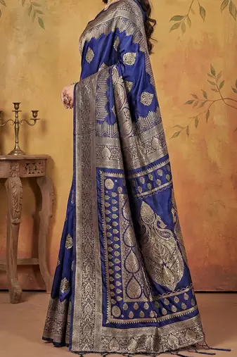 Navy blue elegant silk blend soft fabric saree for women  lightweight saree