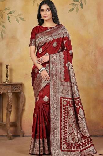 Blood red elegant silk blend soft fabric saree for women – lightweight traditional saree