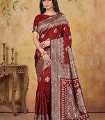 Blood red elegant silk blend soft fabric saree for women – lightweight traditional saree