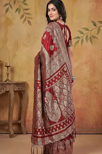 Blood red elegant silk blend soft fabric saree for women  lightweight saree