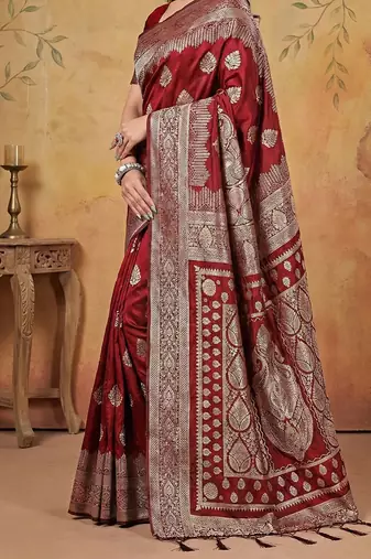 Blood red elegant silk blend soft fabric saree for women  lightweight saree