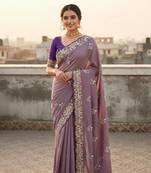 Lavender color amazing Sequences  Thread Embroidery Work Vichitra Silk Saree