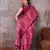 Rani pink elegant floral & geometric printed satin silk saree with matching blouse