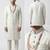 Pristine white handcrafted intricate thread work raw silk wedding sherwani with embellished mandarin collar