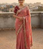 Pink color amazing Sequences  Thread Embroidery Work Vichitra Silk Saree