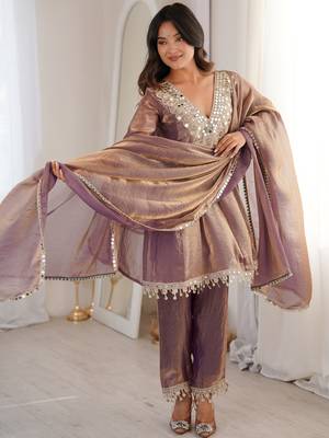 Stunning Purple Coding Work Silk Eid Special Pant Suit With Dupatta 1