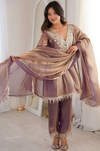 Stunning Purple Coding Work Silk Eid Special Pant Suit With Dupatta