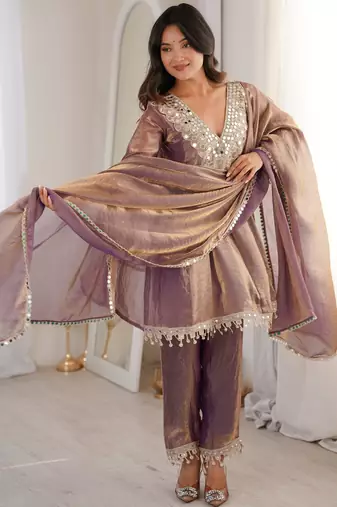Stunning Purple Coding Work Silk Eid Special Pant Suit With Dupatta