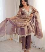 Stunning Purple Coding Work Silk Eid Special Pant Suit With Dupatta