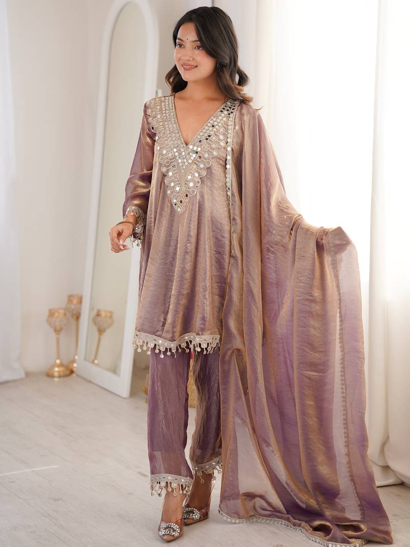 Stunning Purple Coding Work Silk Eid Special Pant Suit With Dupatta