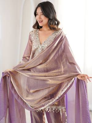 Stunning Purple Coding Work Silk Eid Special Pant Suit With Dupatta 6
