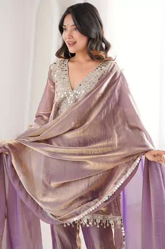 Stunning Purple Coding Work Silk Eid Special Pant Suit With Dupatta
