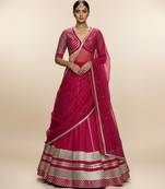 Magenta Pink Embroidered Crepe Lehenga Set