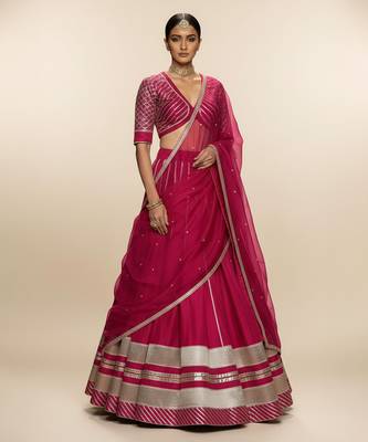 Magenta Pink Embroidered Crepe Lehenga Set 2