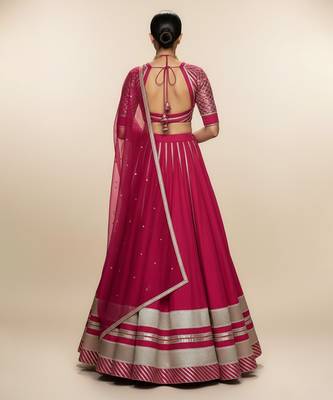 Magenta Pink Embroidered Crepe Lehenga Set 3