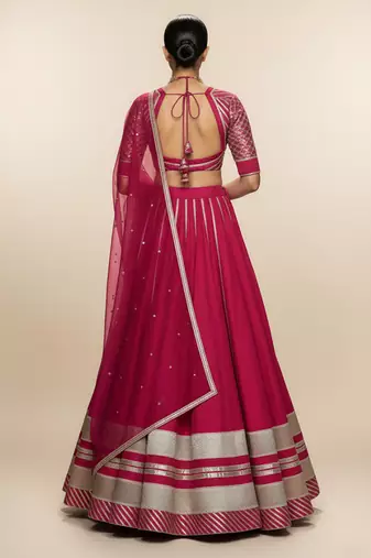 Magenta Pink Embroidered Crepe Lehenga Set