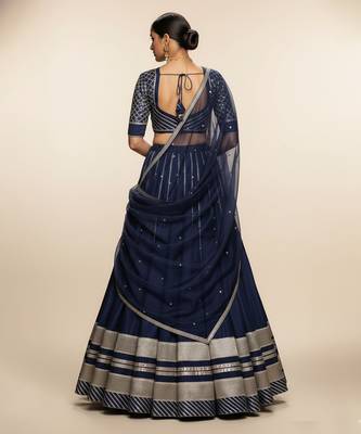 Navy Blue Embroidered Crepe Lehenga Set 2
