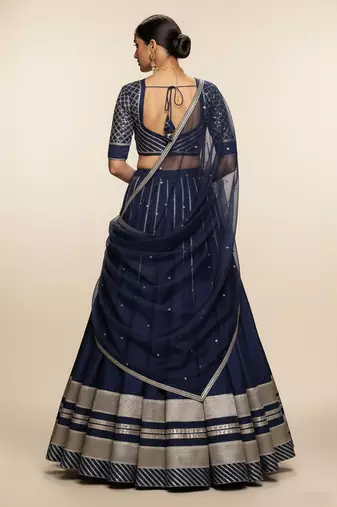 Navy Blue Embroidered Crepe Lehenga Set