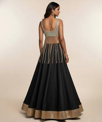 Black Silk Lehenga with Beaded Fringe Blouse 2