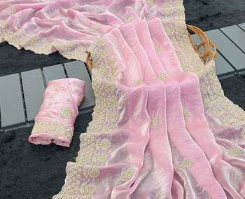 Baby Pink embroidery work and all over sarees butta work with cutwork border work satin Saree 3