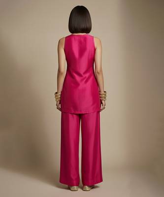 Pink embroidered raw silk co ord set 2