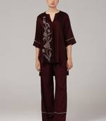 Maroon floral embroidered relaxed coord set