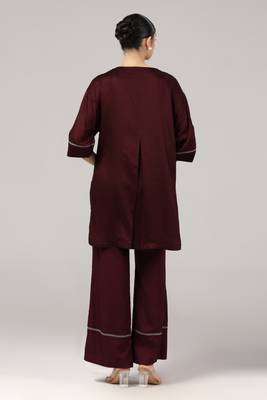 Maroon floral embroidered relaxed coord set 2