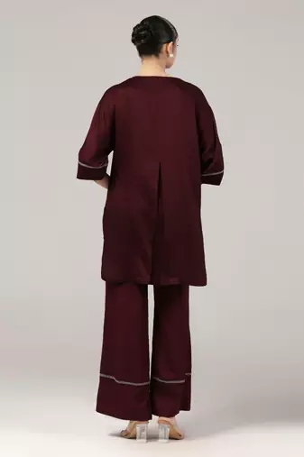 Maroon floral embroidered relaxed coord set