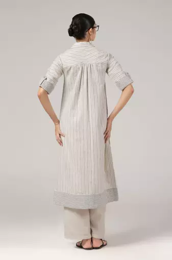 Sand leaf striped embroidered cotton kurta set