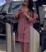 Mauve button-down flared kurta set