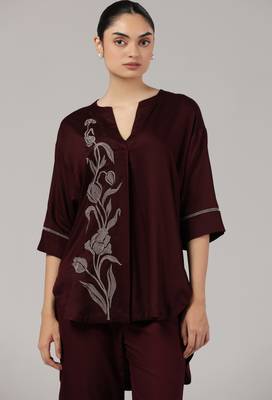 Maroon floral embroidered relaxed coord set 3