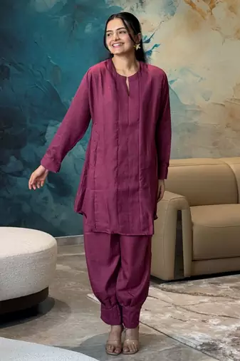 Magenta pintuck kurta set