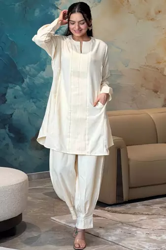 Ivory pintuck kurta set