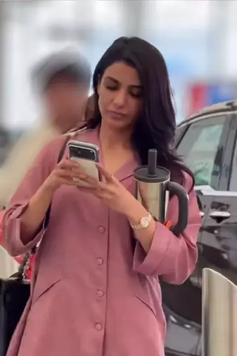 Mauve button-down flared kurta set