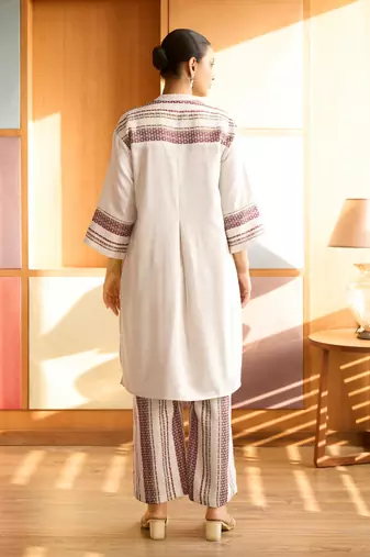 Cream weave striped cotton coord set