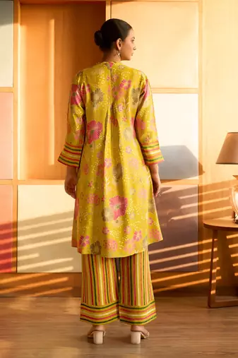 Yellow floral printed cotton coord set