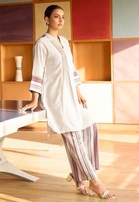 Cream weave striped cotton coord set 3