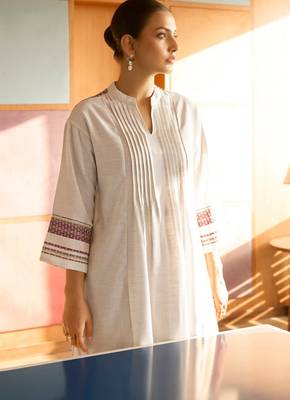 Cream weave striped cotton coord set 4