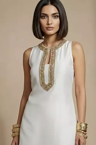 White embroidered raw silk co ord set