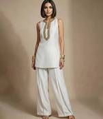 White embroidered raw silk co ord set