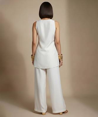 White embroidered raw silk co ord set 3