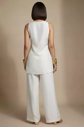 White embroidered raw silk co ord set