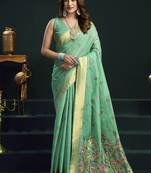 Turquoise munga cotton mina work sarees