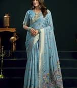 Sky blue munga cotton mina work sarees