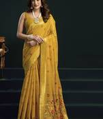 Yellow munga cotton mina work sarees