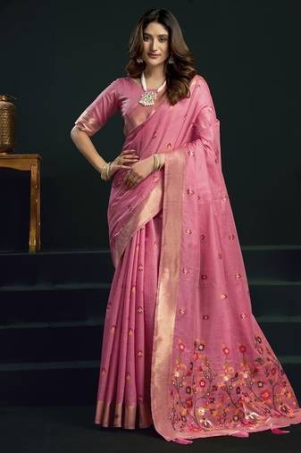 Baby pink munga cotton mina work sarees